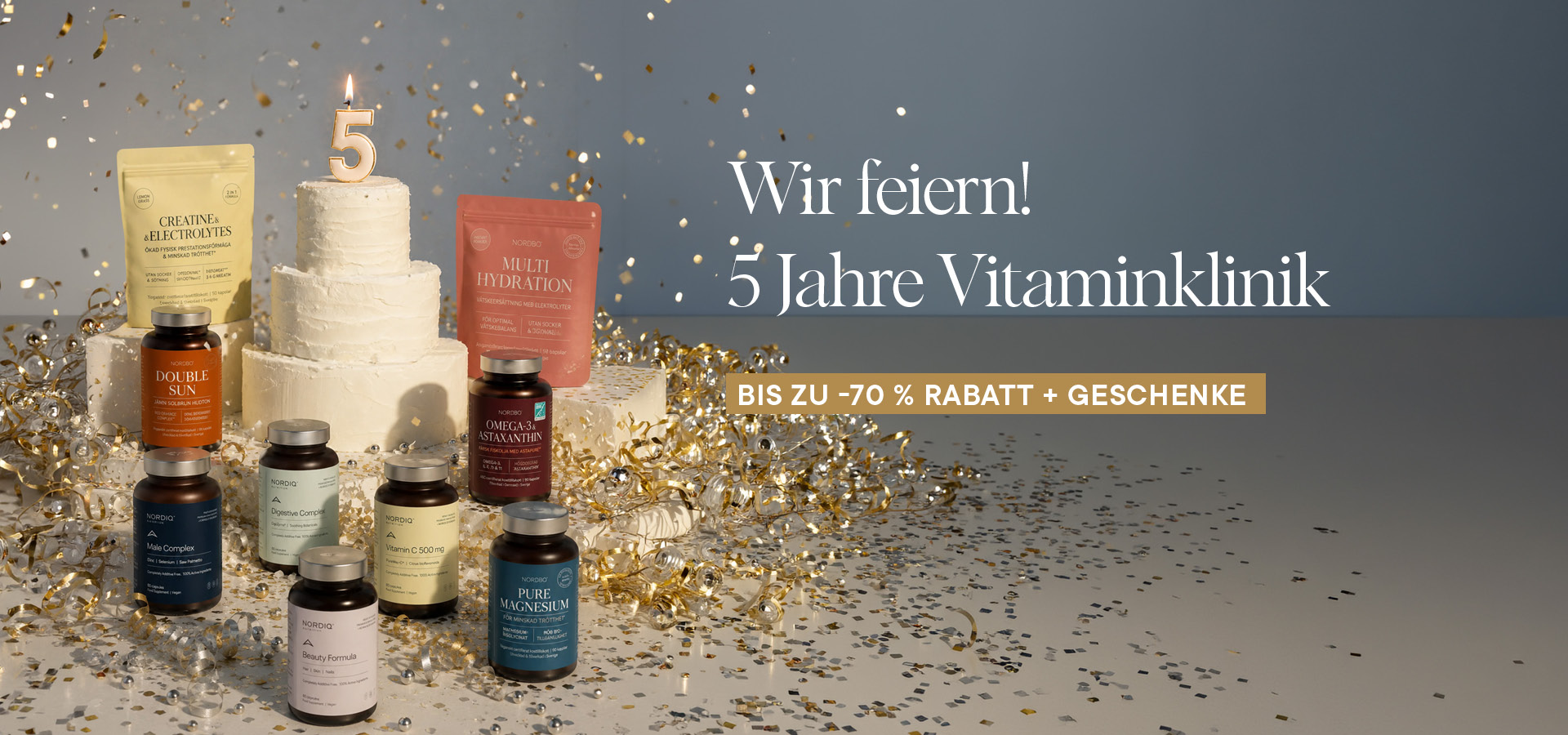 Wir feiern! 5 Jahre Vitaminklinik — bis zu -70 % Rabatt und Geschenke